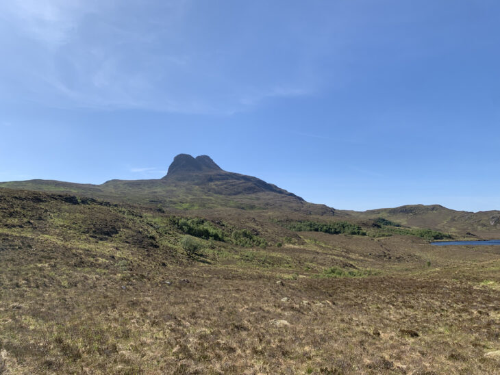 Regenerating woodland on the slopes of the craggy hill known as Stac Pollaidh