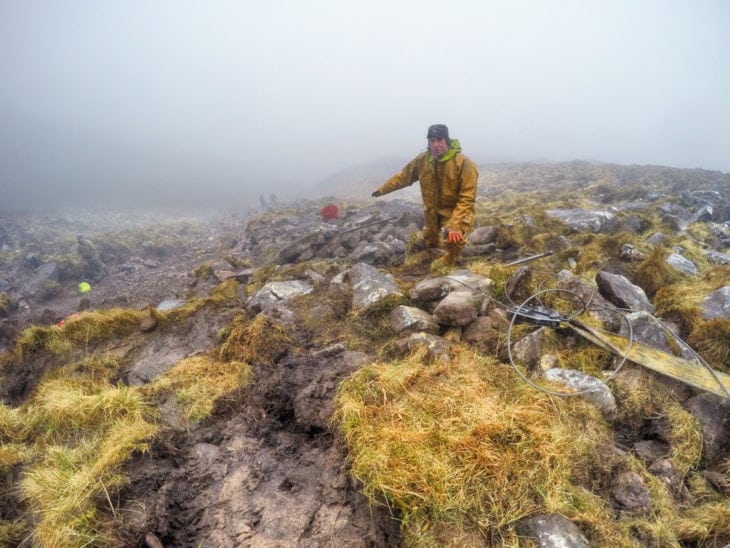 Arran Footpaths working on the steep pitching section in 2017. Photo © Chris Puddephatt.