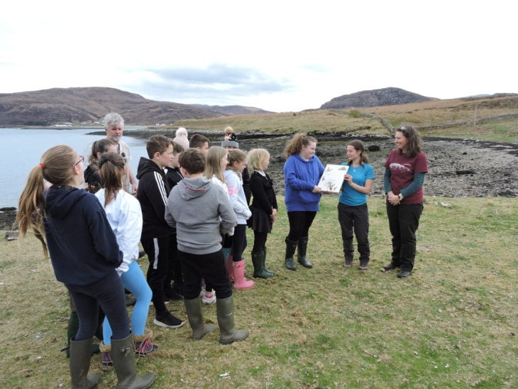 Kat and Fiona presenting Ullapool Primary School with their copy of The Lost Words book. © Vickii Campen/Scottish Wildlife Trust