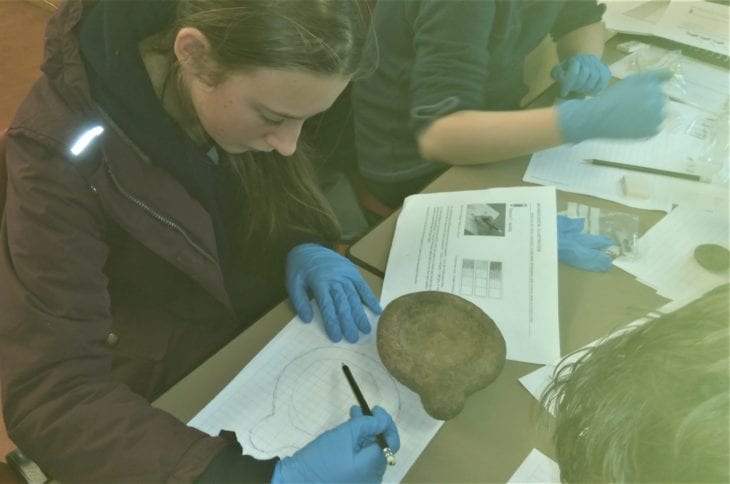 Preparing archaeological sketches of excavation finds © Roz Summers