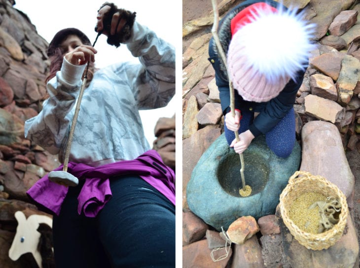 Spinning wool and de-husking wheat in Clachtoll Broch © Katrina Martin/Scottish Wildlife Trust Spinning wool and de-husking wheat in Clachtoll Broch © Katrina Martin/Scottish Wildlife Trust