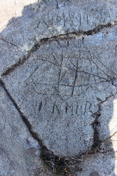 Initials and ship carved at Clachtoll © Griogair MacAllein